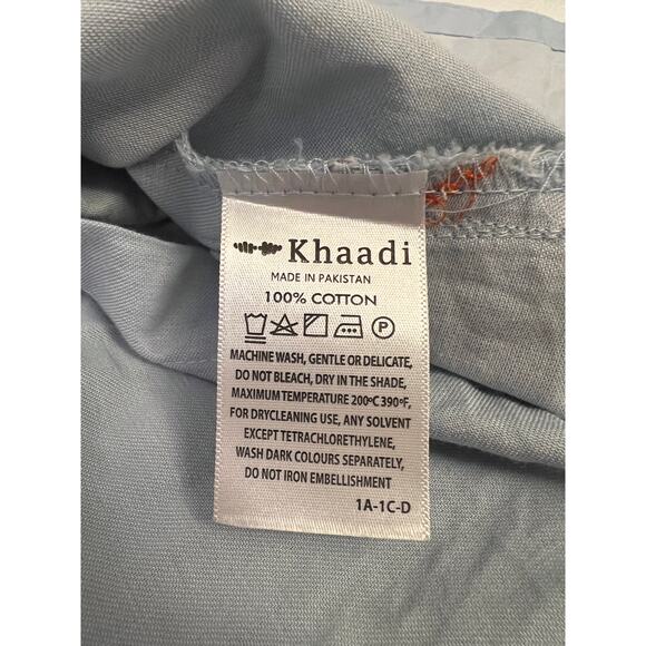 Khaadi A-Line Dress Womens 10 Long Sleeve Embroidered Flower Hook Eye Blue - Picture 10 of 13